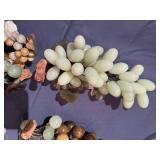 Vintage Sets of Green Carved Jade or Serpentine Stone Grapes with Glass Dish