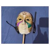 Hand Painted Venetian-Style Ceramic Masquerade Mask on a Stick