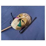 Hand Painted Venetian-Style Ceramic Masquerade Mask on a Stick