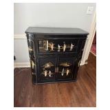 Vintage 20th Century Chinese Black Lacquer Bar with Glass Topper