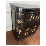 Vintage 20th Century Chinese Black Lacquer Bar with Glass Topper