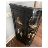 Vintage 20th Century Chinese Black Lacquer Bar with Glass Topper