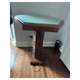 Vintage Chinese Carved Wooden Hexagonal Pedestal Table with Glass Topper (28.5" Tall x 24" Wide)