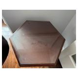 Vintage Chinese Carved Wooden Hexagonal Pedestal Table with Glass Topper (28.5" Tall x 24" Wide)