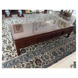 Beautiful Mahogany Chinese Coffee Table with Glass Topper 1980