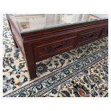 Beautiful Mahogany Chinese Coffee Table with Glass Topper 1980