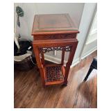 Intricately Carved Chinese Rich Wood Tone Display Stand or Side Table 1980
