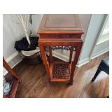 Intricately Carved Chinese Rich Wood Tone Display Stand or Side Table 1980