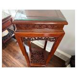 Intricately Carved Chinese Rich Wood Tone Display Stand or Side Table 1980