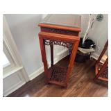 Intricately Carved Chinese Rich Wood Tone Display Stand or Side Table 1980