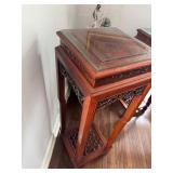 Intricately Carved Chinese Rich Wood Tone Display Stand or Side Table 1980