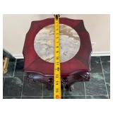 Antique Chinese Carved Rose Wood Plant Stand/Display Stand, Claw Feet, Marble Inlay 1980