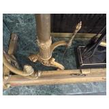 Antique Brass Fireplace Fender, Andiron Set, Fireplace Tool Set, Wrought Iron in Fireplace Log Holder and External Log Holder