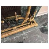 Antique Brass Fireplace Fender, Andiron Set, Fireplace Tool Set, Wrought Iron in Fireplace Log Holder and External Log Holder