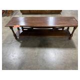 Oak Drop Leaf Coffee Table with Lower Shelf 48x19x18 Inches