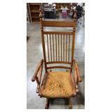 Vintage Wooden Glider Rocking Chair with Upholstered Seat
