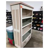 Tall Painted Wood Bookshelf with Drawers 72x42x18 Inches