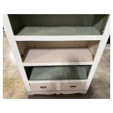 Tall Painted Wood Bookshelf with Drawers 72x42x18 Inches