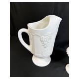 Collection of 5 White Milk Glass Pieces - Pitchers, Dishes, and Bowls