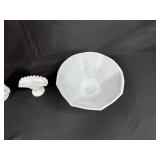 Collection of 5 White Milk Glass Pieces - Pitchers, Dishes, and Bowls