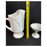 Collection of 5 White Milk Glass Pieces - Pitchers, Dishes, and Bowls