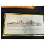 St. Louis Art and Collectibles Set with Framed Prints, Mugs, and Carlisle Stoneware Pitcher