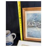 St. Louis Art and Collectibles Set with Framed Prints, Mugs, and Carlisle Stoneware Pitcher