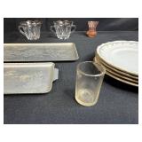 Vintage Mixed Lot of Glassware, Plates, and Metal Trays