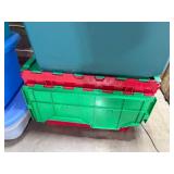 Lot of 8 Plastic Storage Totes with Lids in Assorted Sizes and Colors