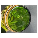 Art Nouveau Style Hand-Enameled Bohemian Hand-Painted Green Glass Vase with Iris Floral Design, 6 Inch