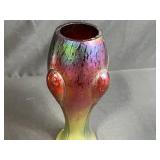 Nouveau Bohemian Iridescent Art Glass Vase with Pulled Feather Design, 9 Inches Tall