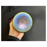 Nouveau Bohemian Iridescent Art Glass Vase with Pulled Feather Design, 9 Inches Tall