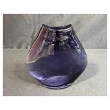 Vintage Art Glass Pieces - Northwood "Button Panels" Blue Ruffled Opalescent Compote and Hand-Blown Purple Amethyst Vase
