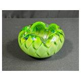 Vibrant Green Handblown Art Glass Bowl with Ruffled Rim - Possibly Moser or Murano