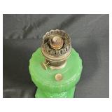 Vintage Green Uranium Glass Oil Lamp with Brass Burner