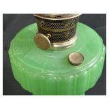 Vintage Green Uranium Glass Oil Lamp with Brass Burner