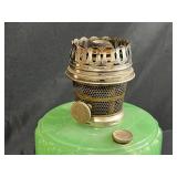 Vintage Green Uranium Glass Oil Lamp with Brass Burner