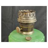 Vintage Green Uranium Glass Oil Lamp with Brass Burner