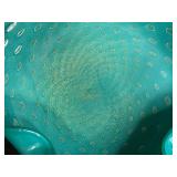 MCM Decorative Murano Like Art Glass Bowl and Brush-McCoy Green Onyx Glazed Pottery Vase Set