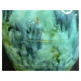 MCM Decorative Murano Like Art Glass Bowl and Brush-McCoy Green Onyx Glazed Pottery Vase Set