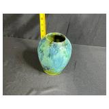MCM Decorative Murano Like Art Glass Bowl and Brush-McCoy Green Onyx Glazed Pottery Vase Set