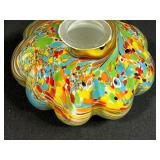 Colorful Confetti Art Glass Bowl with Scalloped Edge, Approx. 8 Inches Wide - Possibly Murano