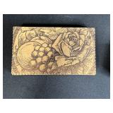 Collection of 4 Antique Pyrography Wooden Boxes and Framed Motto