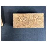 Collection of 4 Antique Pyrography Wooden Boxes and Framed Motto