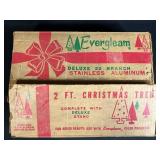 Vintage Evergleam 2 Ft Aluminum Christmas Tree with Box and Handmade Ornaments