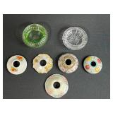 Collection of Misc Mismatched Vintage Glass and Porcelain Hair Receiver Bowls & Tops inc Uranium Glass