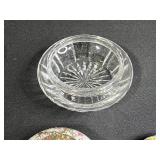 Collection of Misc Mismatched Vintage Glass and Porcelain Hair Receiver Bowls & Tops inc Uranium Glass