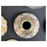 Collection of Misc Mismatched Vintage Glass and Porcelain Hair Receiver Bowls & Tops inc Uranium Glass