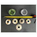 Collection of Misc Mismatched Vintage Glass and Porcelain Hair Receiver Bowls & Tops inc Uranium Glass
