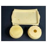 Vintage Ivory Plastic Vanity Set with Tray and Lidded Jars & Hair Receiver